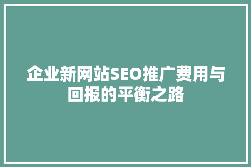 企业新网站SEO推广费用与回报的平衡之路