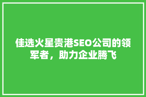 佳选火星贵港SEO公司的领军者，助力企业腾飞