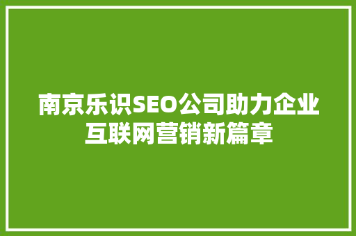 南京乐识SEO公司助力企业互联网营销新篇章