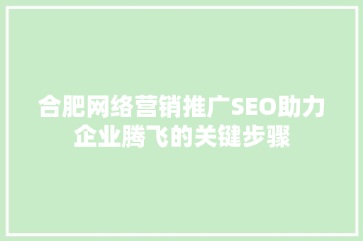 合肥网络营销推广SEO助力企业腾飞的关键步骤