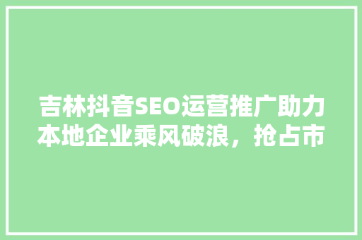 吉林抖音SEO运营推广助力本地企业乘风破浪，抢占市场先机  第1张