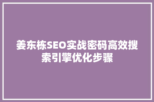 姜东栋SEO实战密码高效搜索引擎优化步骤