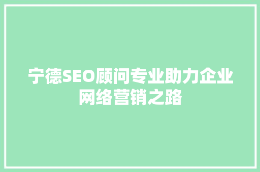 宁德SEO顾问专业助力企业网络营销之路  第1张