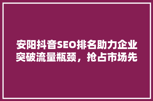 安阳抖音SEO排名助力企业突破流量瓶颈，抢占市场先机