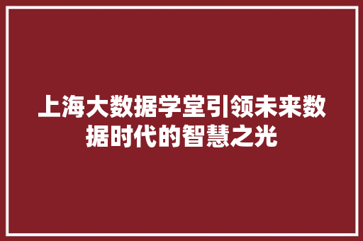 上海大数据学堂引领未来数据时代的智慧之光