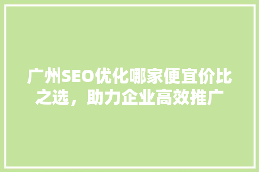 广州SEO优化哪家便宜价比之选，助力企业高效推广