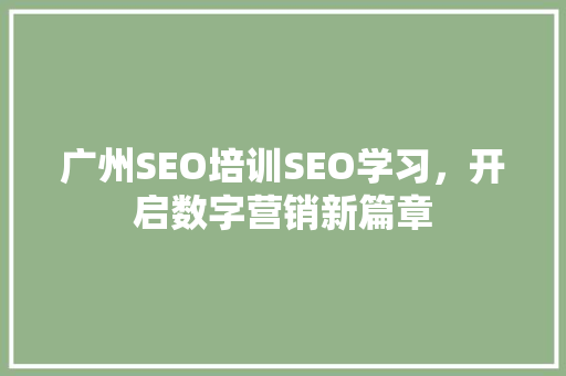 广州SEO培训SEO学习，开启数字营销新篇章