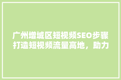 广州增城区短视频SEO步骤打造短视频流量高地，助力品牌崛起