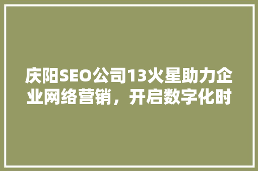 庆阳SEO公司13火星助力企业网络营销，开启数字化时代新篇章