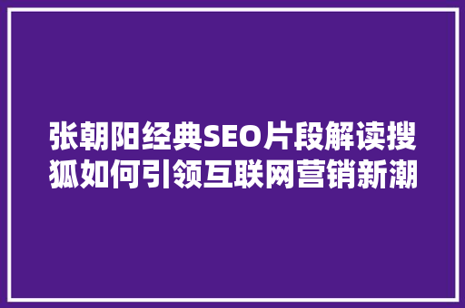 张朝阳经典SEO片段解读搜狐如何引领互联网营销新潮流