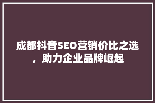 成都抖音SEO营销价比之选，助力企业品牌崛起