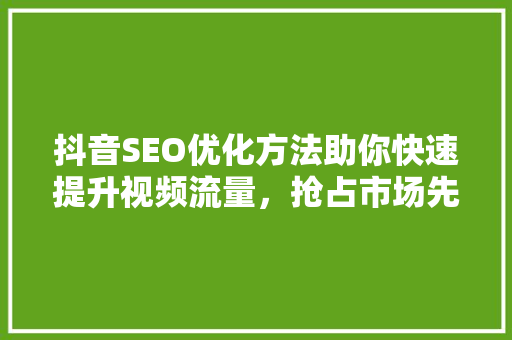抖音SEO优化方法助你快速提升视频流量，抢占市场先机