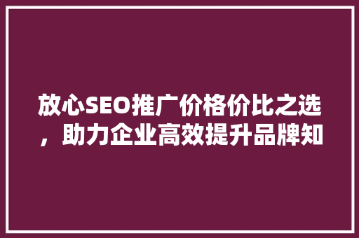 放心SEO推广价格价比之选，助力企业高效提升品牌知名度