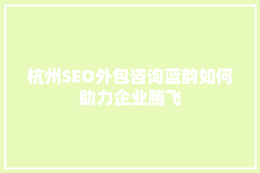 杭州SEO外包咨询蓝韵如何助力企业腾飞