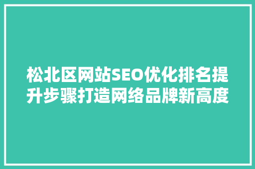 松北区网站SEO优化排名提升步骤打造网络品牌新高度