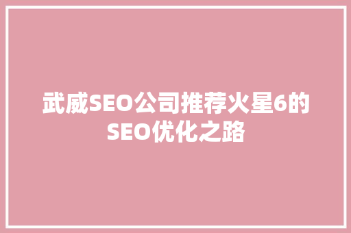 武威SEO公司推荐火星6的SEO优化之路