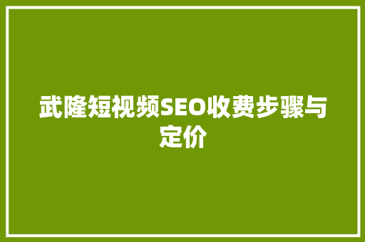 武隆短视频SEO收费步骤与定价