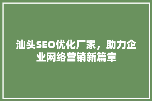 汕头SEO优化厂家，助力企业网络营销新篇章