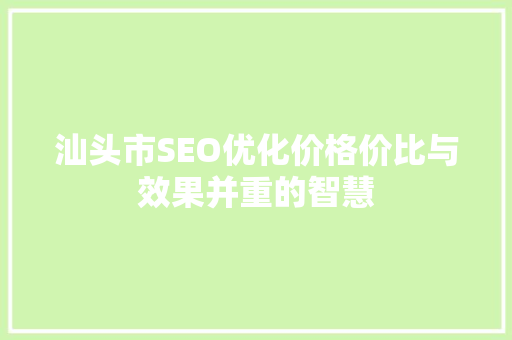 汕头市SEO优化价格价比与效果并重的智慧