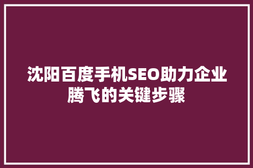 沈阳百度手机SEO助力企业腾飞的关键步骤