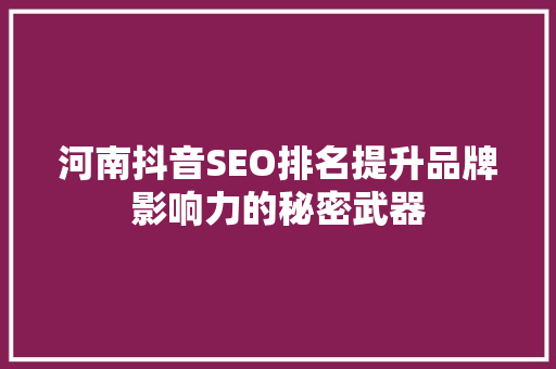 河南抖音SEO排名提升品牌影响力的秘密武器