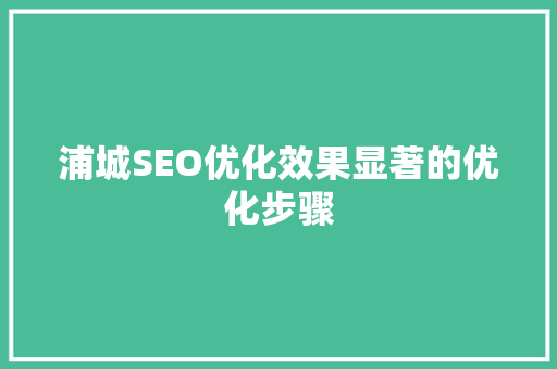 浦城SEO优化效果显著的优化步骤
