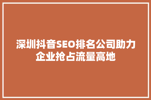 深圳抖音SEO排名公司助力企业抢占流量高地