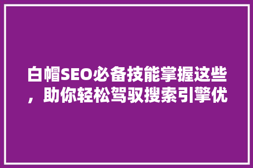 白帽SEO必备技能掌握这些，助你轻松驾驭搜索引擎优化
