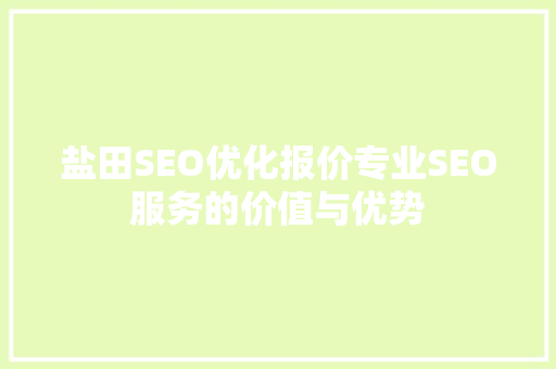 盐田SEO优化报价专业SEO服务的价值与优势
