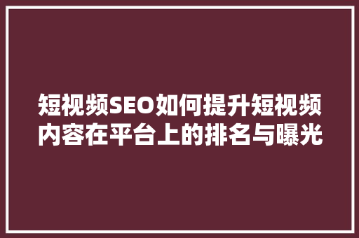 短视频SEO如何提升短视频内容在平台上的排名与曝光