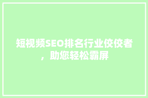 短视频SEO排名行业佼佼者，助您轻松霸屏