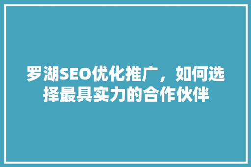 罗湖SEO优化推广，如何选择最具实力的合作伙伴