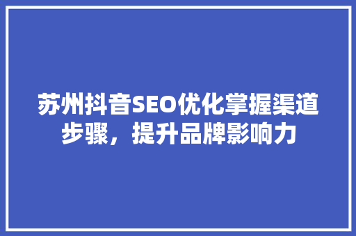 苏州抖音SEO优化掌握渠道步骤，提升品牌影响力