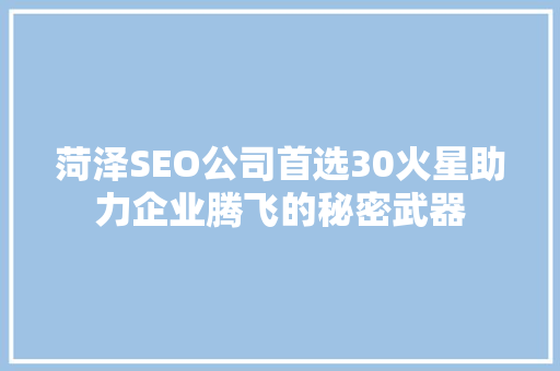 菏泽SEO公司首选30火星助力企业腾飞的秘密武器