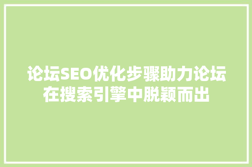 论坛SEO优化步骤助力论坛在搜索引擎中脱颖而出