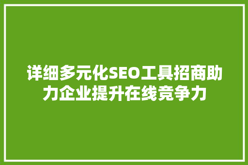 详细多元化SEO工具招商助力企业提升在线竞争力