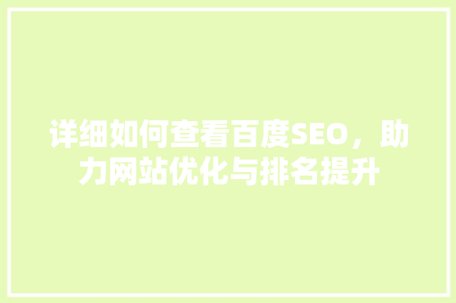 详细如何查看百度SEO，助力网站优化与排名提升