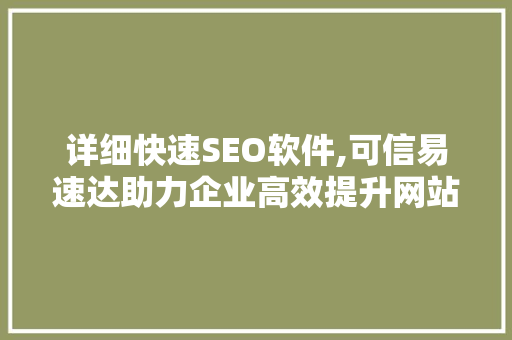 详细快速SEO软件,可信易速达助力企业高效提升网站排名
