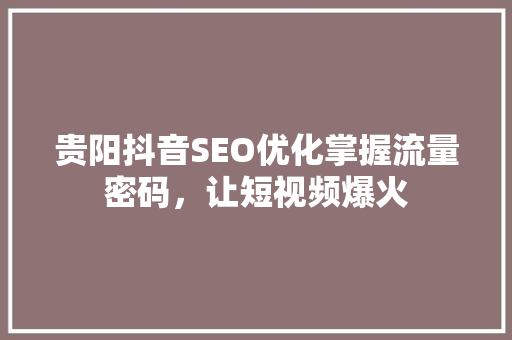 贵阳抖音SEO优化掌握流量密码，让短视频爆火