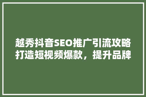 越秀抖音SEO推广引流攻略打造短视频爆款，提升品牌影响力