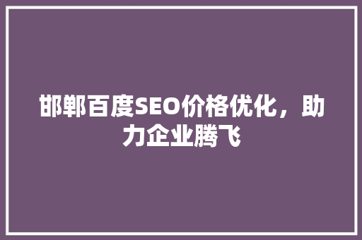 邯郸百度SEO价格优化，助力企业腾飞