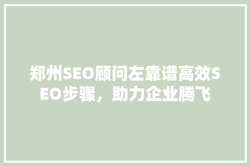 郑州SEO顾问左靠谱高效SEO步骤，助力企业腾飞
