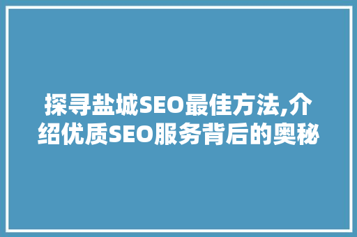 探寻盐城SEO最佳方法,介绍优质SEO服务背后的奥秘  第1张