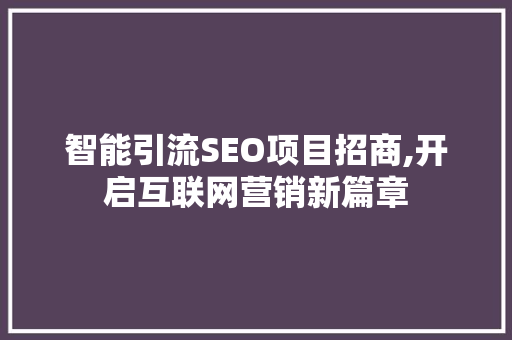 智能引流SEO项目招商,开启互联网营销新篇章