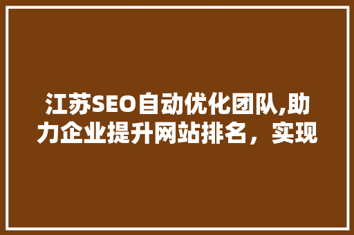 江苏SEO自动优化团队,助力企业提升网站排名，实现互联网营销新突破