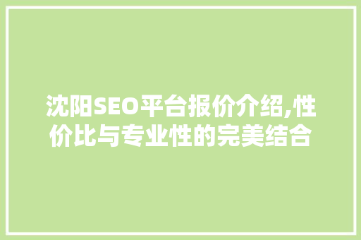 沈阳SEO平台报价介绍,性价比与专业性的完美结合