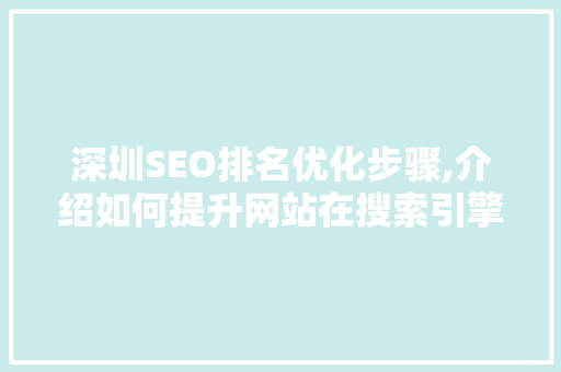 深圳SEO排名优化步骤,介绍如何提升网站在搜索引擎中的表现