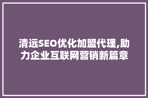 清远SEO优化加盟代理,助力企业互联网营销新篇章