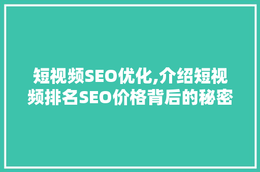 短视频SEO优化,介绍短视频排名SEO价格背后的秘密