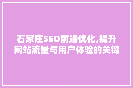 石家庄SEO前端优化,提升网站流量与用户体验的关键步骤